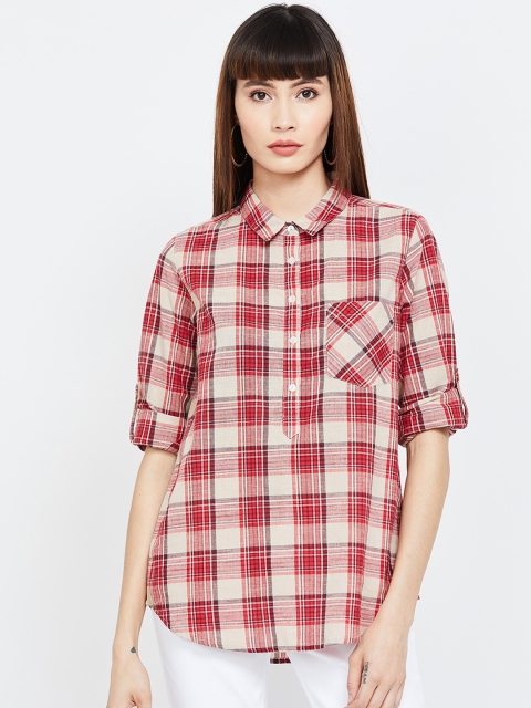 

Fame Forever by Lifestyle Women Red & Beige Regular Fit Checked Casual Shirt