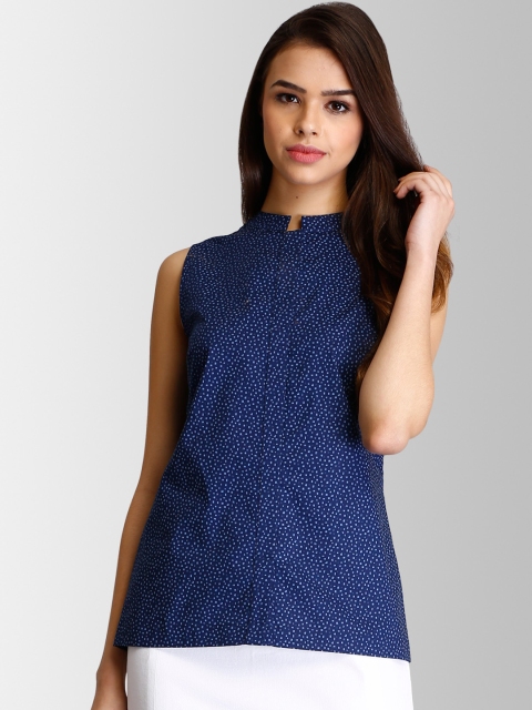 

FableStreet Women Navy Blue Printed Top