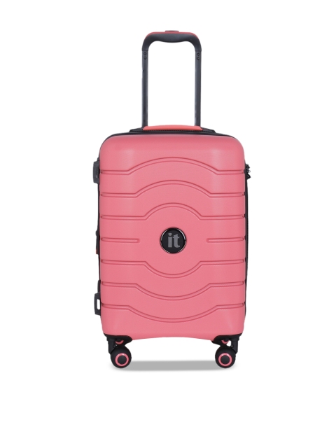 

IT luggage Unisex Pink Textured Hard-Sided 360-Degree Rotation Cabin Trolley Bag