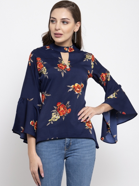 

klauressa Women Navy Blue Printed Top