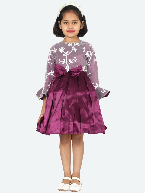 

Samsara Couture Girls Burgundy & White Self Design Fit and Flare Dress