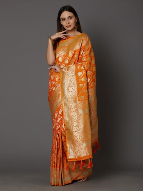 

Mitera Orange Silk Blend Woven Design Banarasi Saree