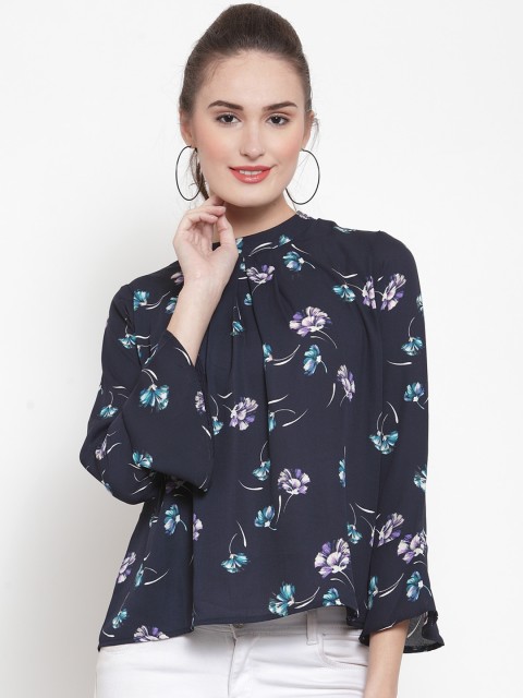 

armure Women Navy Blue Floral Print A-Line Top