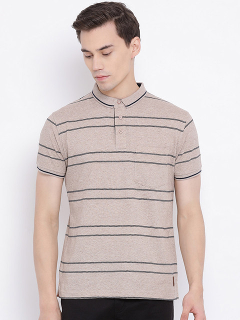 

Crimsoune Club Men Brown Striped Polo Collar T-shirt