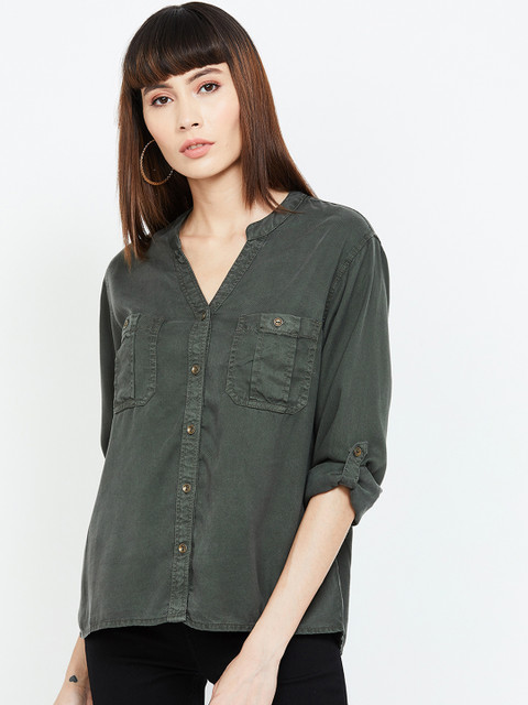 

Fame Forever by Lifestyle Women Olive Green Regular Fit Solid Casual Shirt