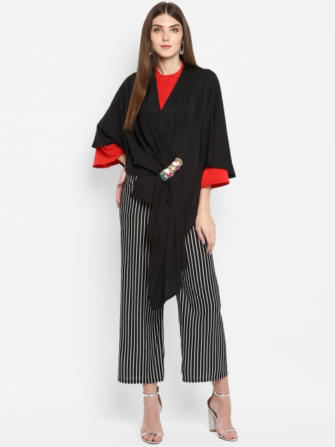 

TRENDY DIVVA Women Black Colourblocked High-Low Top