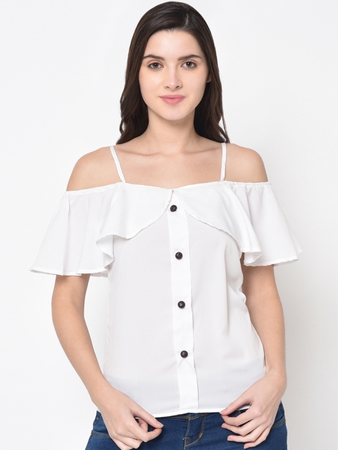 

PHWOAR Women White Solid Top
