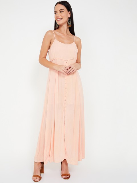 

Ginger by Lifestyle Women Peach-Coloured Solid Maxi Dress