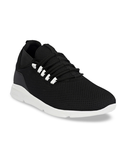 

Mactree Men Black Woven Design Mesh Mid-Top Sneakers