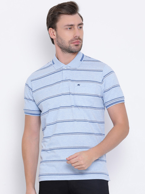 

Monte Carlo Men Blue Striped Polo Collar T-shirt