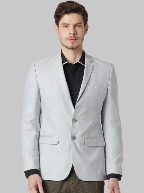 

Park Avenue Men Grey Solid Single-Breasted Formal Blazer