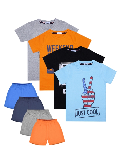 Luke & Lilly Boys Pack of 4 Printed T-shirts & Solid Shorts, Blue