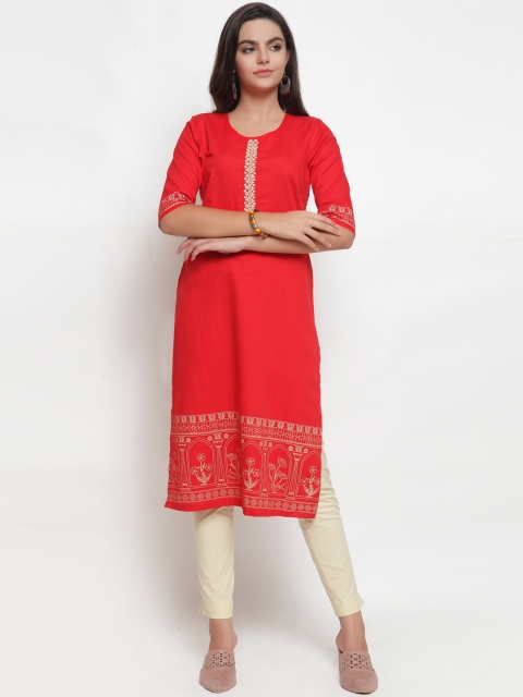 

ETIQUETTE Women Red Yoke Design Straight Kurta