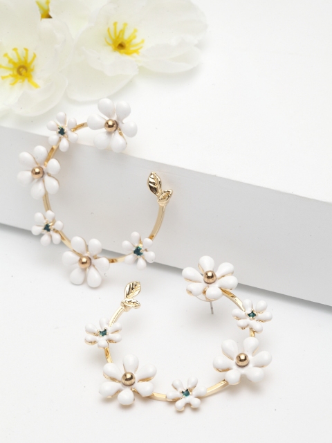 

AVANT-GARDE PARIS White Gold-Plated Stone-Studded Floral Half Hoop Earrings