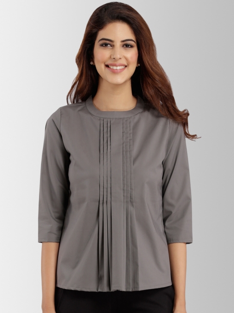 

FableStreet Women Grey Solid Top