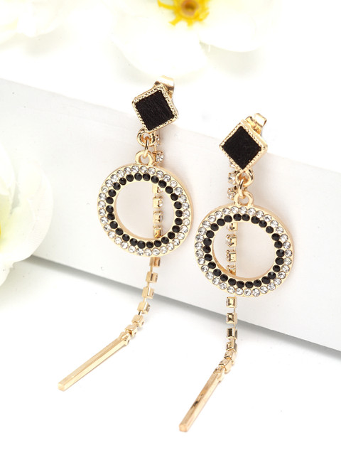

AVANT-GARDE PARIS Gold-Plated & Black Crystals Studded Geometric Drop Earrings