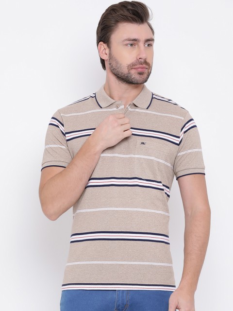 

Monte Carlo Men Brown & Blue Striped Polo Collar T-shirt