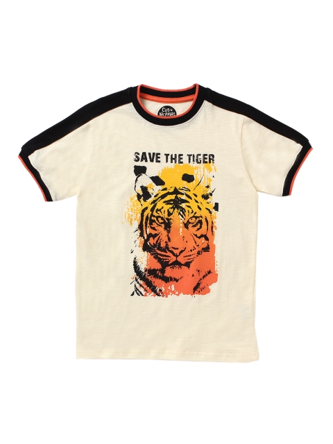 

Cub McPaws Boys Cream-Coloured Printed Round Neck T-shirt