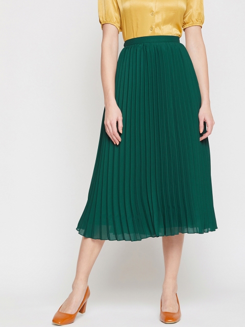 

Marie Claire Women Green Solid A-Line Pleated Midi Skirt