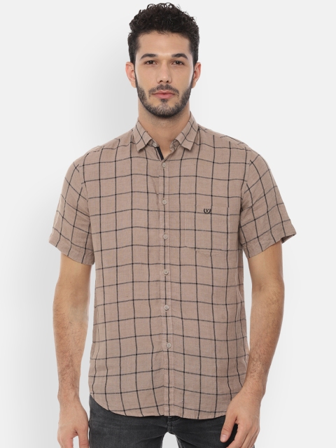

Van Heusen Sport Men Brown Slim Fit Checked Casual Linen Shirt
