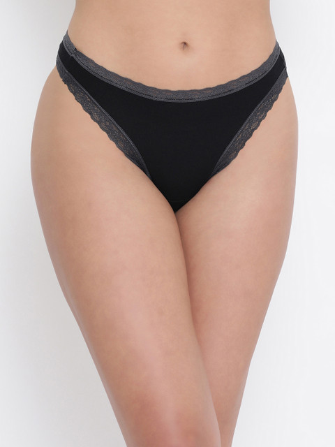 

Clovia Women Black Solid Thongs With Lace PN3432P13S