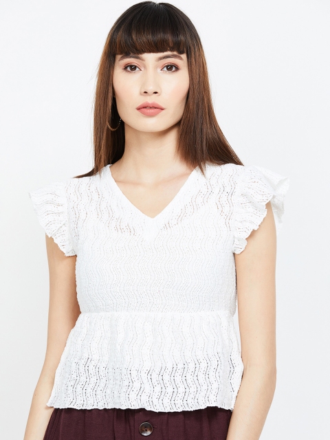 

Ginger by Lifestyle Women Off-White Self Design Peplum Top