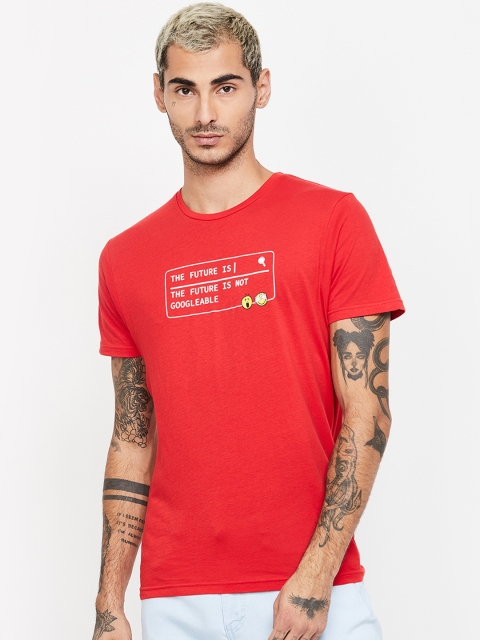 

Smiley World Men Red Printed Round Neck T-shirt