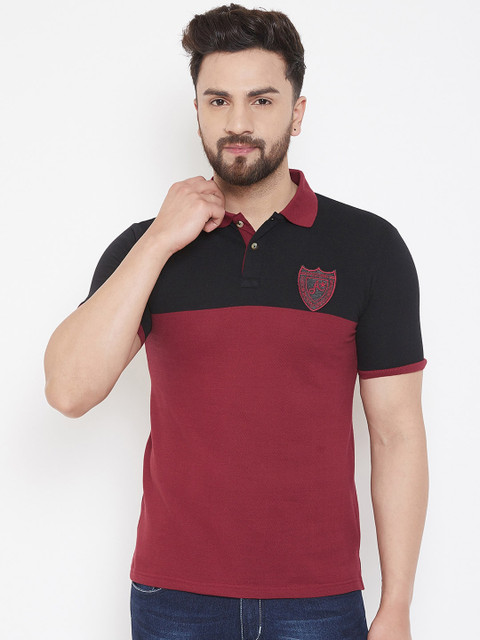 

Austin wood Men Red & Black Colourblocked Polo Collar T-shirt