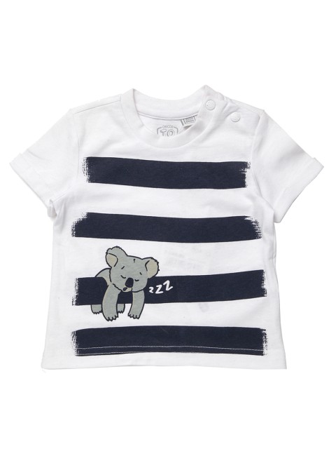 

Chicco Boys White Striped Round Neck Pure Cotton T-shirt