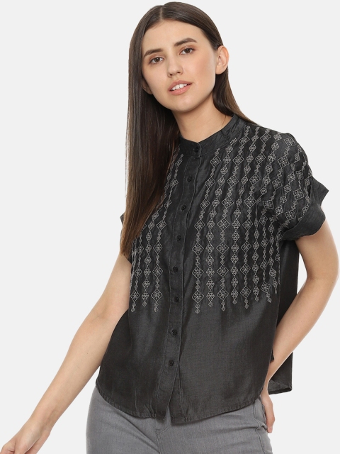 

Van Heusen Woman Charcoal Grey Regular Fit Self Design Casual Shirt