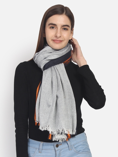 

Anekaant Women Steel & Navy Blue Dobby Woven Design Stole