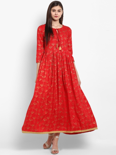 

Fashion String Women Red & Golden Printed A-Line Kurta