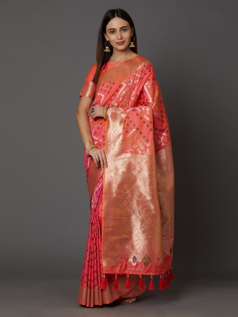 

Mitera Peach-Coloured Silk Blend Woven Design Banarasi Saree