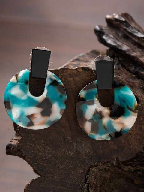 

E2O Blue & Black Circular Gold-Plated Drop Earrings