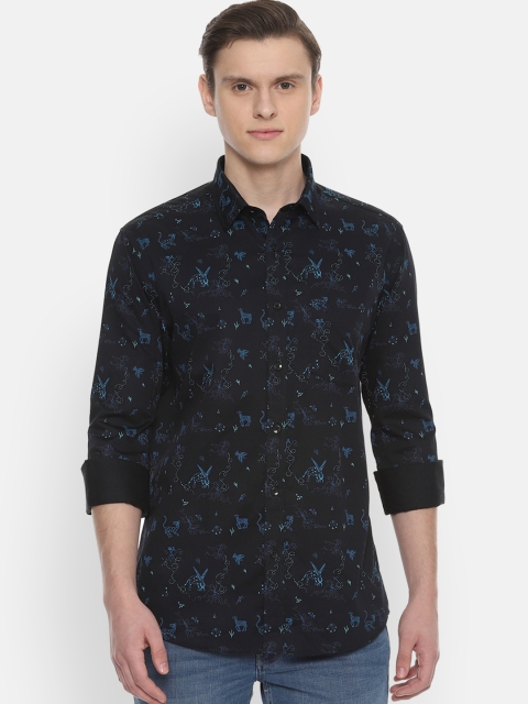 

Allen Solly Men Black & Blue Slim Fit Printed Casual Shirt