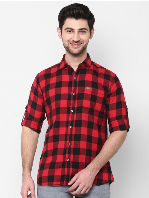 

Urbano Fashion Men Red & Black Slim Fit Checked Casual Shirt