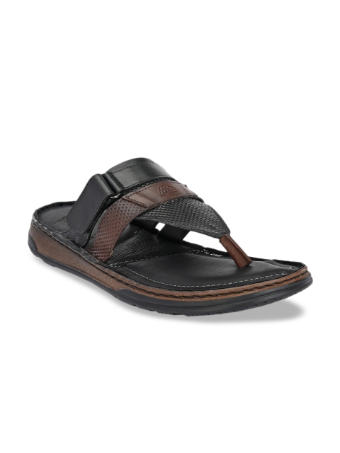 

Hitz Men Black & Brown Textured Leather Comfort Sandals