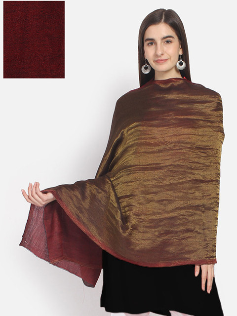 

Anekaant Women Maroon & Gold-Toned Woven Design Pure Woolen Reversible Shawl