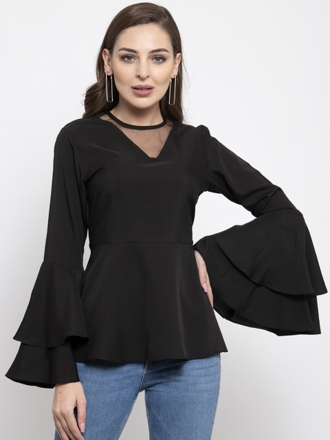 

klauressa Women Black Solid Peplum Top