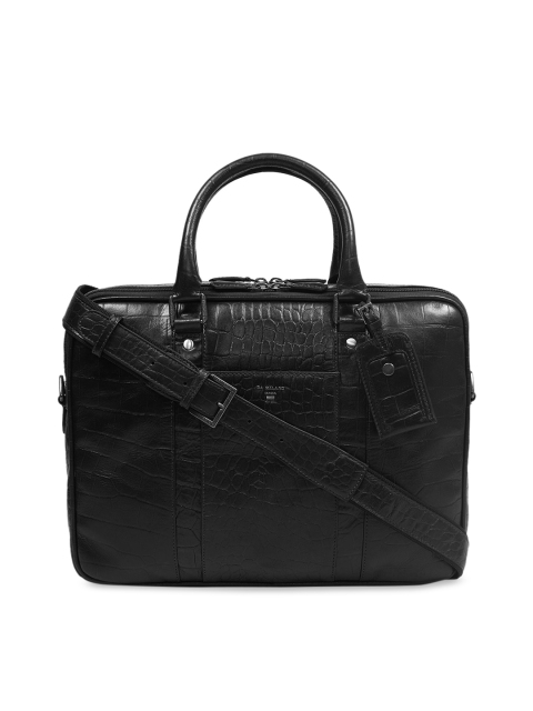 

Da Milano Unisex Black Croc-Textured Leather Laptop Bag
