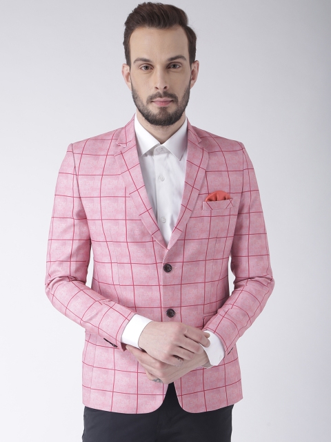 

Hangup Men Pink Checked Single-Breasted Formal Blazer