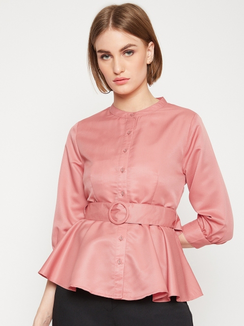 

Marie Claire Women Peach-Coloured Solid Shirt Style Top