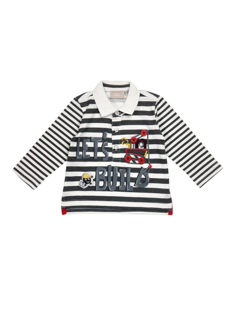 Boys Grey Striped Polo Collar Pure Cotton T-shirt