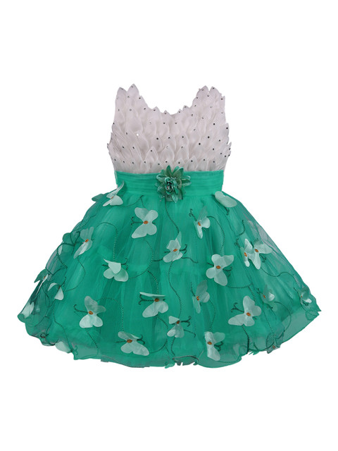 

Wish Karo Girls Sea Green & White Embellished Fit and Flare Dress