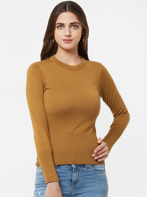 

bebe Women Mustard Brown Solid Pullover