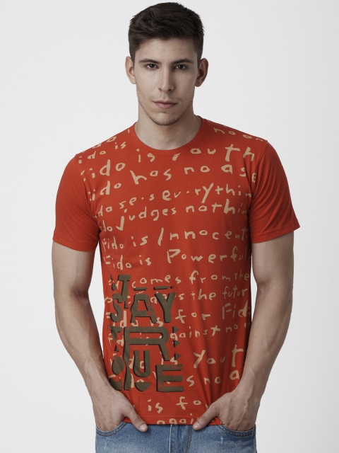 FIDO DIDO Men Red & Green Printed Round Neck T-shirt