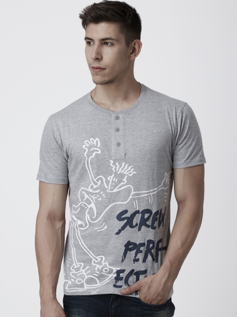 

FIDO DIDO Men Grey & White Printed Round Neck T-shirt