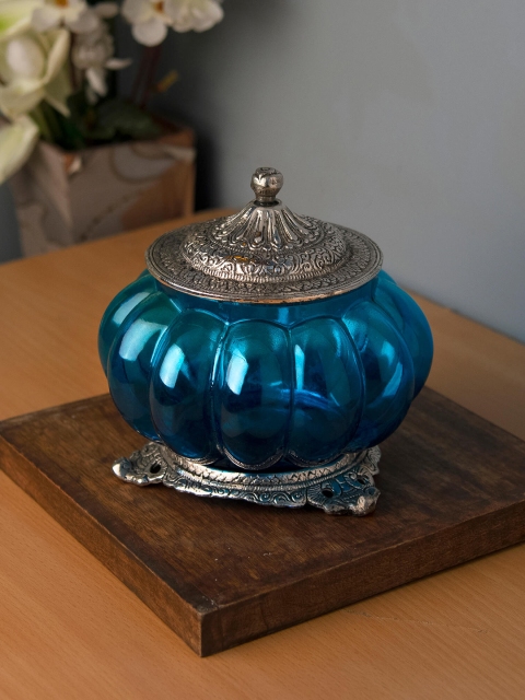 

Homesake Blue Solid Glass Antique Cookie Serving Jar