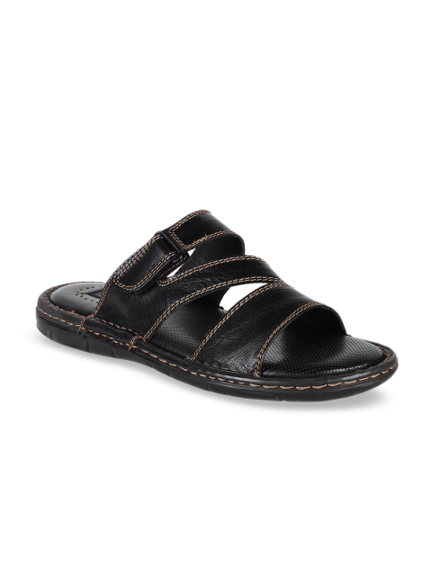 

Egoss Men Black Solid Leather Comfort Sandals