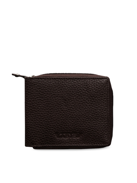 

ABYS Men Coffee Brown Textured Leather Zip Around Wallet